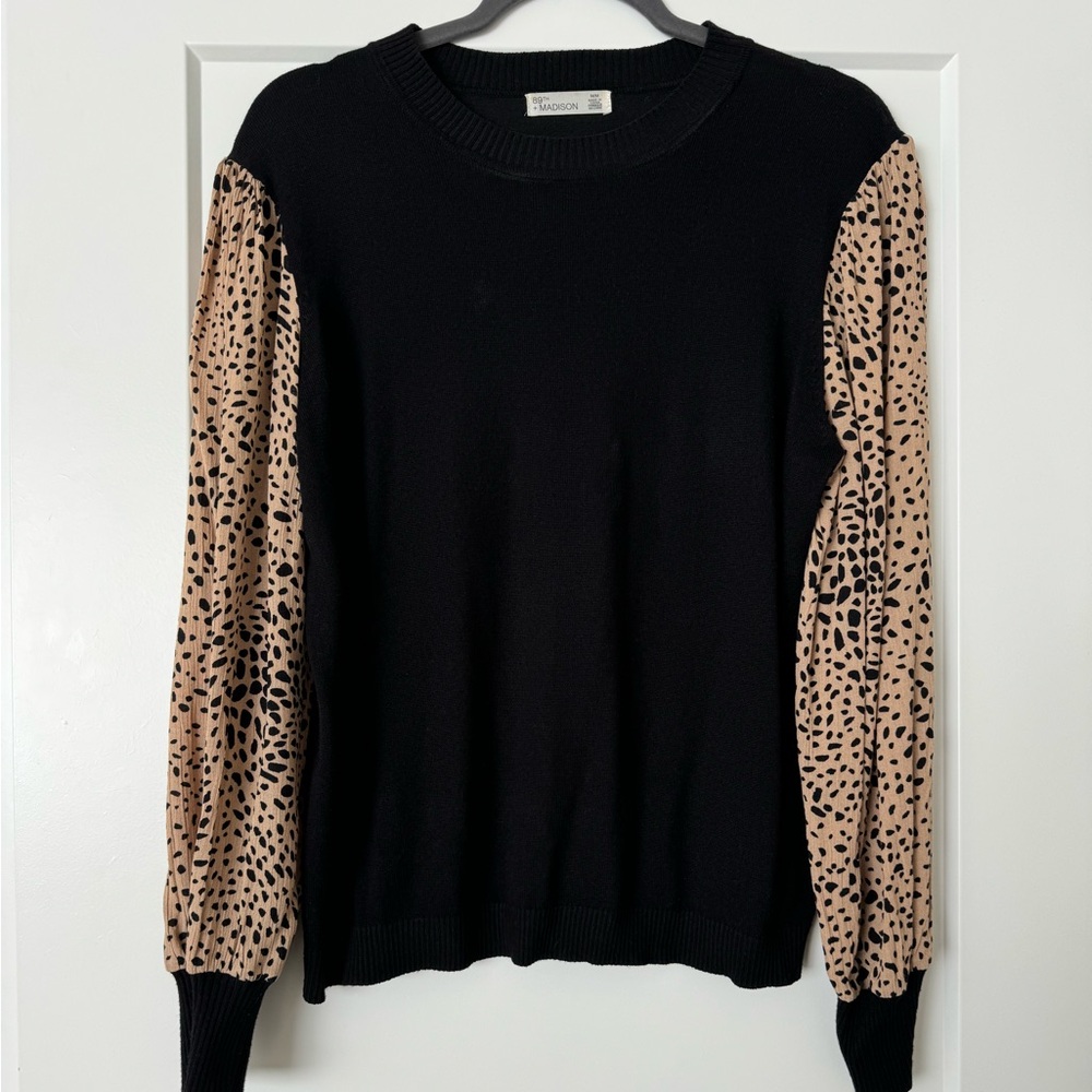 9th & Madison Printed Sleeve Contrast Sweater